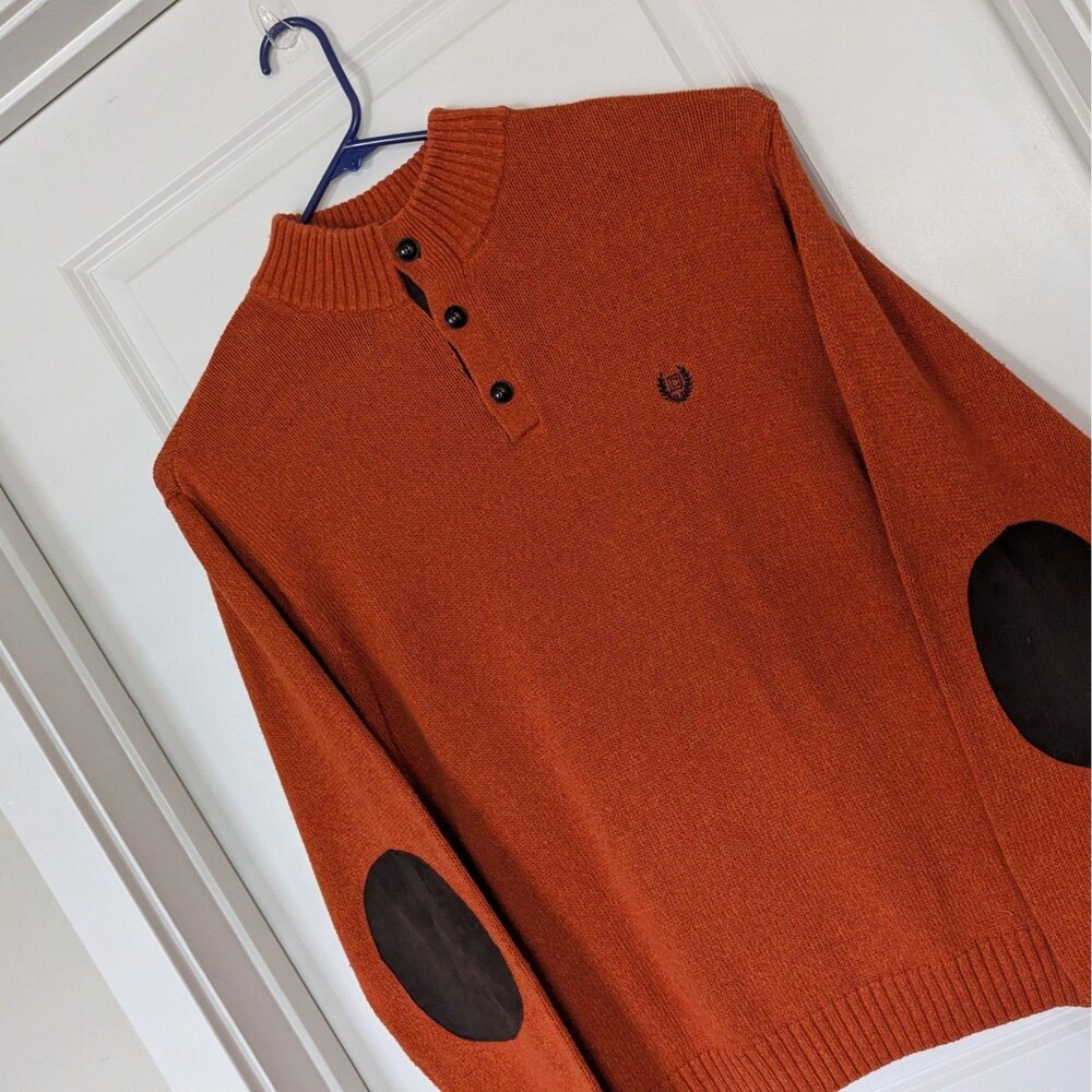 Chaps Button Mock Neck Autumn Twist Elbow Patch Sweater XXL Corpcore Preppy - Picture 4 of 12